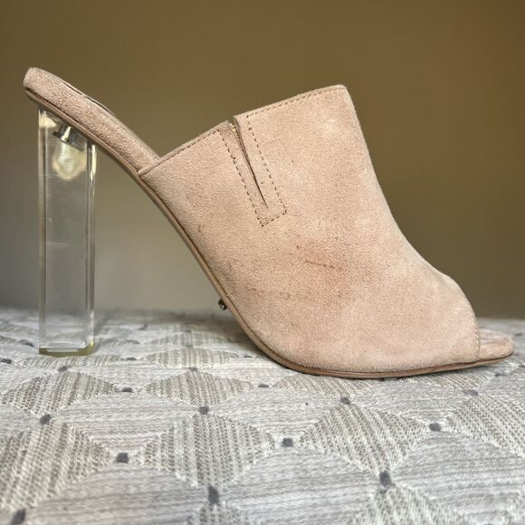 Tony Bianco Nude Suede Sandals with Clear Heel - Picture 2 of 15
